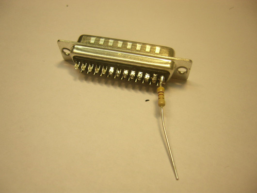 Solder 470 ohm resistors to pins 1 and 2 of the parallel connector.