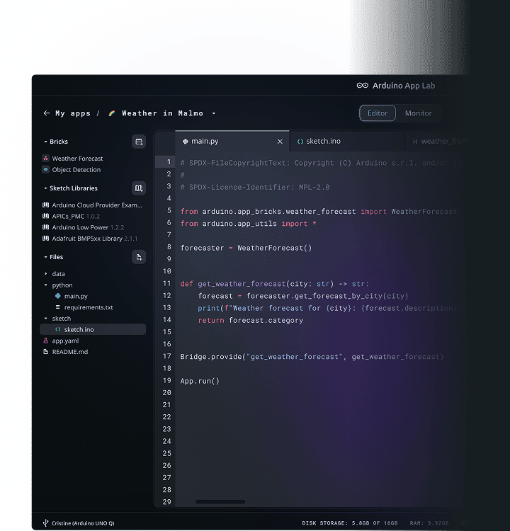 Arduino App Lab: go from sketch to Linux to AI